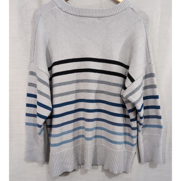 Philosophy Womens 1X Sweater Gray/Blue Striped Crewneck Pullover Nautical Casual - Picture 15 of 16